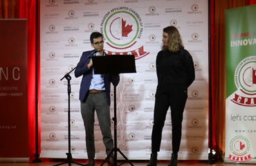 Sameer Zuberi, Diversity and Engagement Officer at McGill University's Faculty of Medicine, Lina Bensaidane, the first recipient of the Centre Islamique de Quebec Memorial Award — at Dera Restaurant.